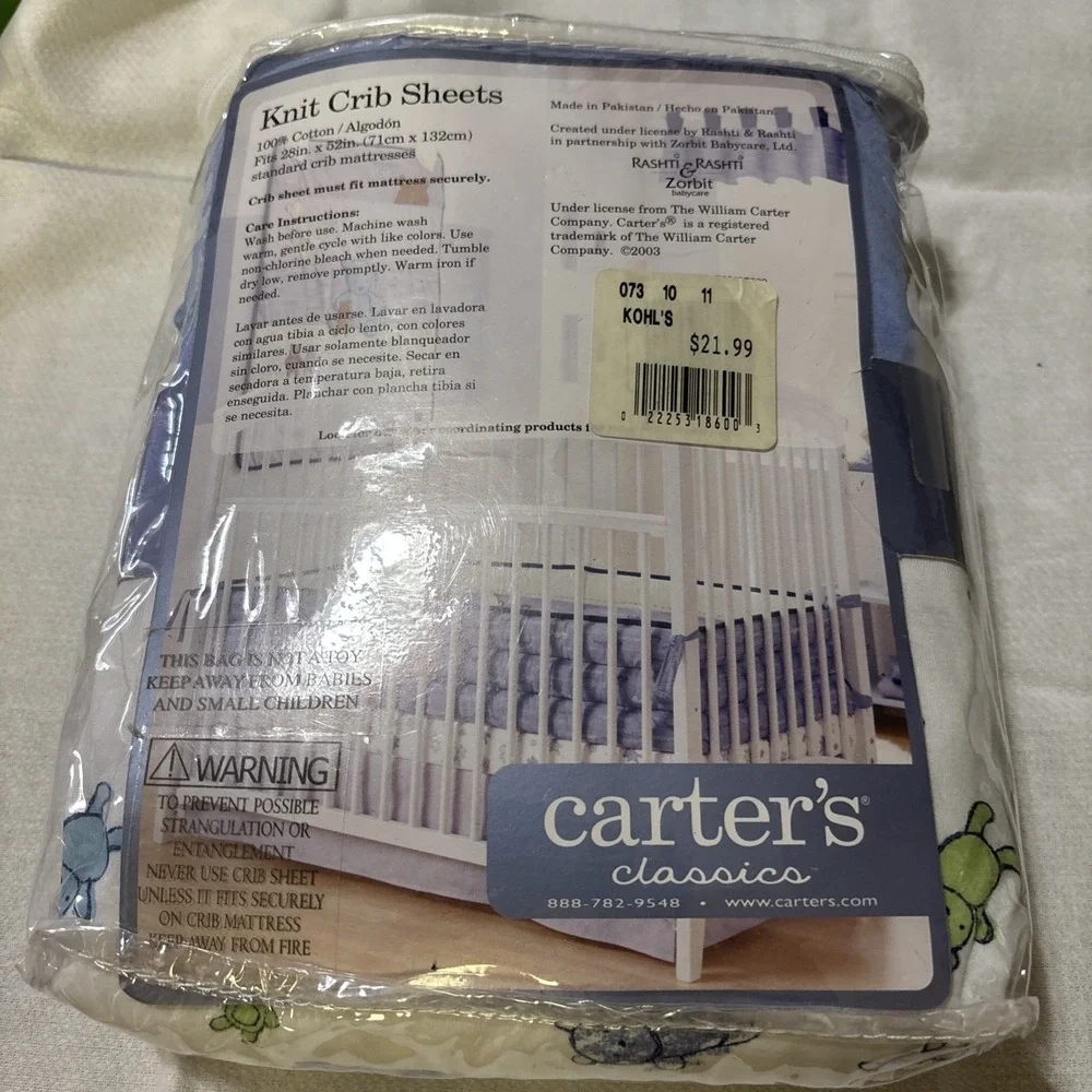 Carter's Classics Cotton Knit Crib Sheets Bears Blue Z18600H 2003‎ NEW